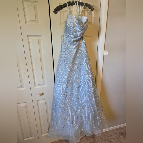 Morilee sz 18 NWT Light Blue & Silver Sequin Strapless Sweetheart Prom Dress - Picture 9 of 10